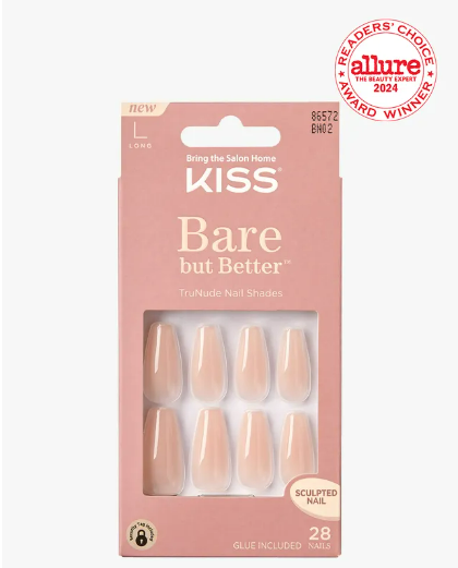 Pack de uñas postizas KISS Bare but Better TruNude, 28 uñas, con el sello Allure Readers Choice 2024