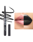 Delineador de Labios Plumping Lip Liner Black 12 Ruby Kisses, el producto junto al tono aplicado en los labios